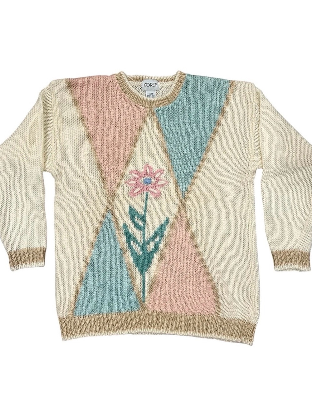 Koret Floral Sweater L Granny Pastel Wool Blend Neutral 90’s